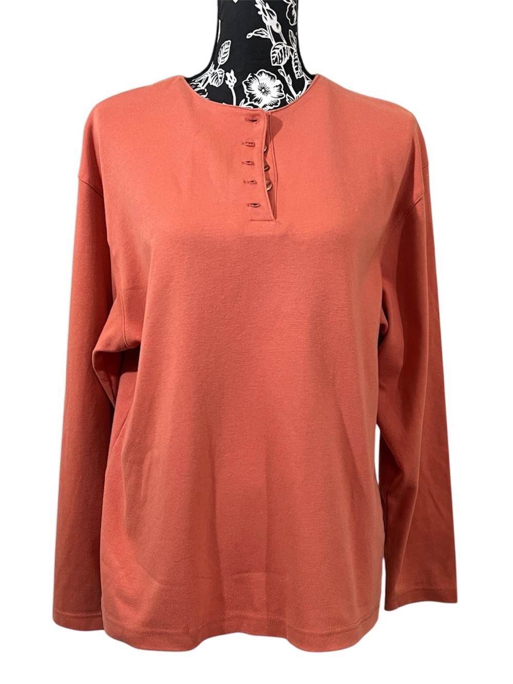 Women's Long Sleeve Henley Top - Rust